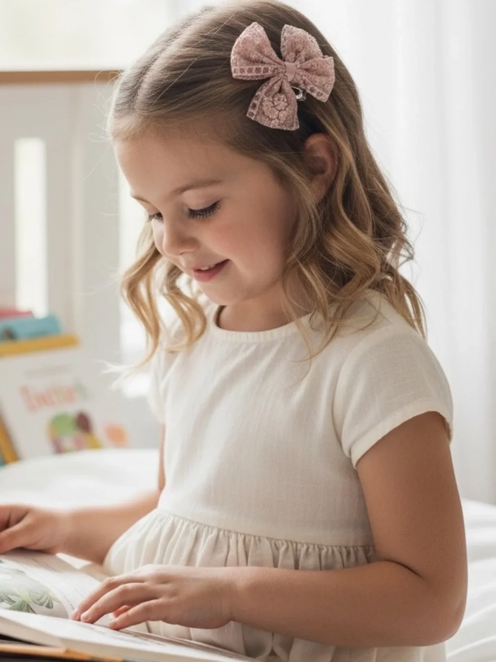 Dusty Rose Lace Bow Hair Clips - Set of 2 - Picture 3 of 12